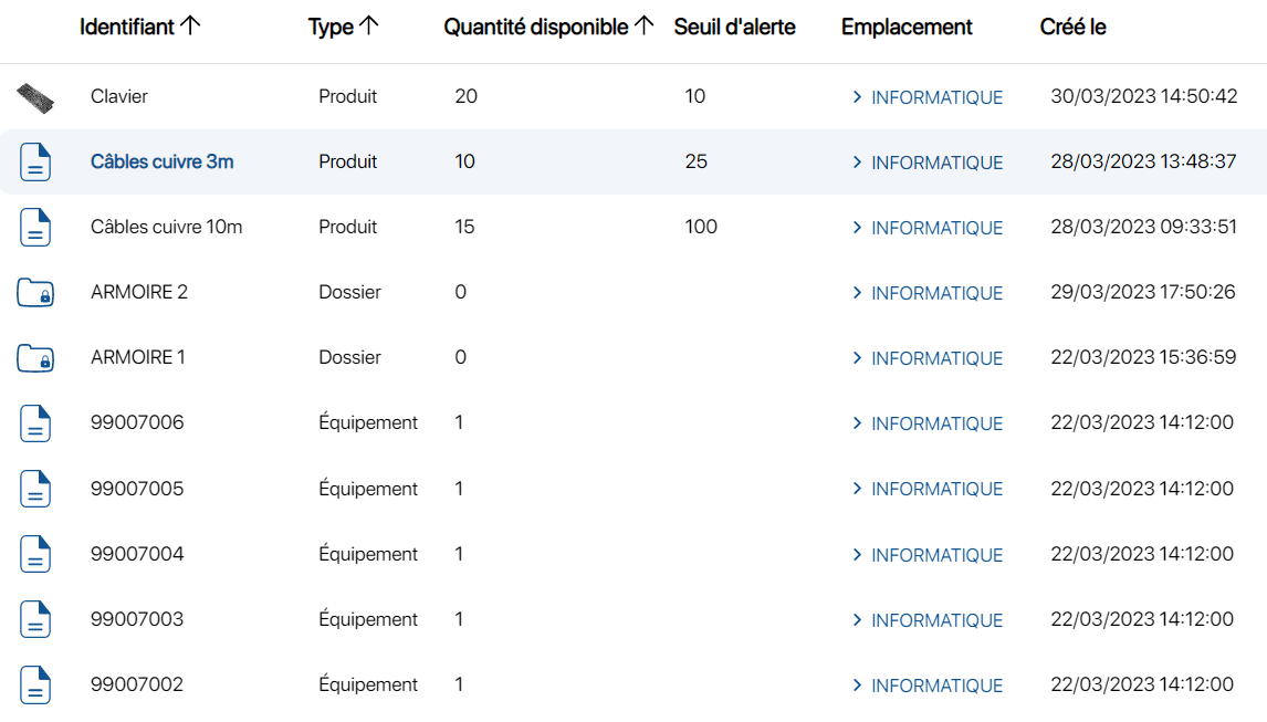 Résultat de la vue filtrée de K inventory Logiciel de gestion de stock