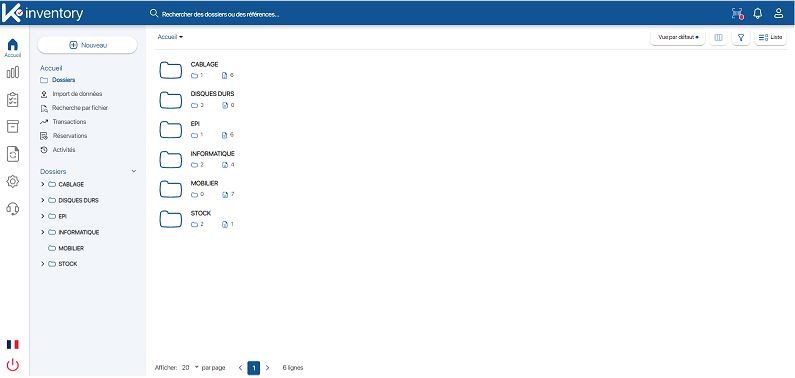 Page d'accueil de la solution d'inventaire K inventory