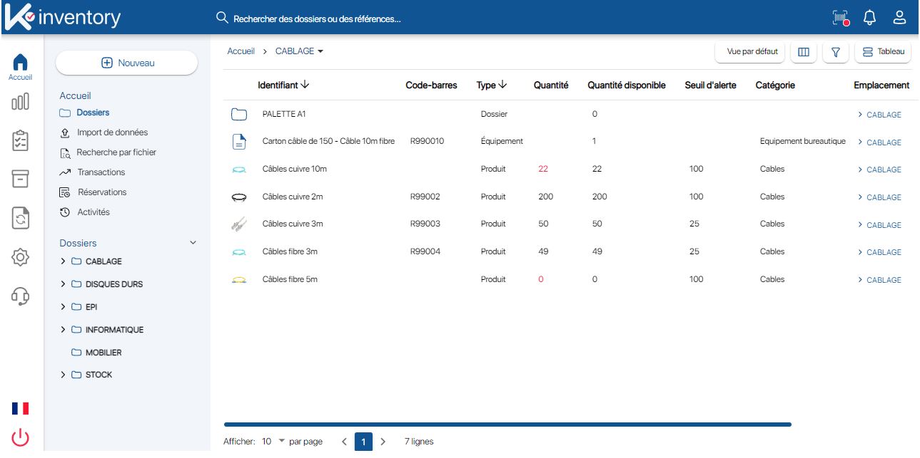 Ecran d'accueil K inventory le logiciel de gestion de stocks