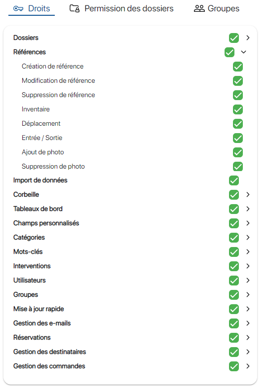 Gestion des droits et permissions d'accès à l'application de gestion de stocks K inventory