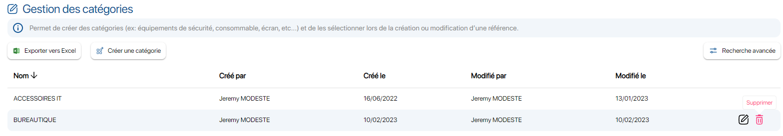 Comment supprimer une catégorie sur K inventory plateforme de gestion de stock