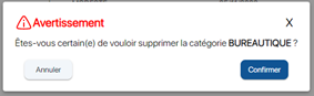 Confirmation de la suppression d'une catégorie K inventory logiciel de gestion de stock