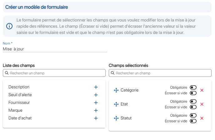 Créer un formulaire de mise à jour rapide sur K inventory logiciel de gestion de stock en ligne