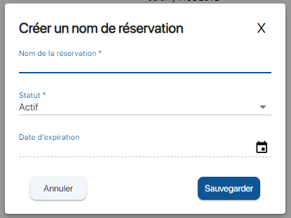 Créer un nom de réservation sur K inventory plateforme de gestion de stock