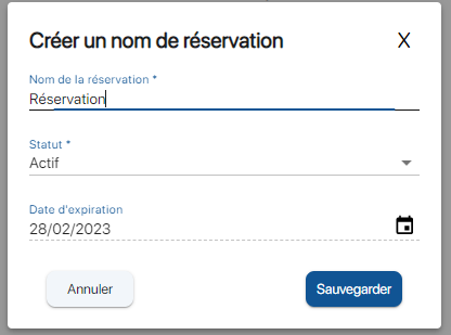 Créer un nom de réservation sur K inventory plateforme de gestion de stock