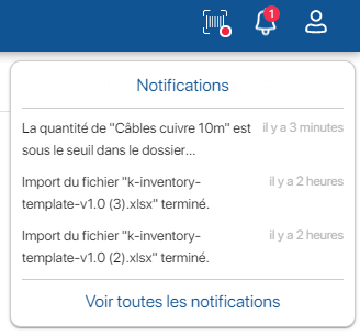 Prévisualisation des notifications du Logiciel d’inventaire K inventory