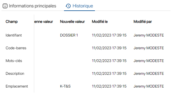 Anciennes modifications d'un dossier sur le logiciel de gestion des stocks K inventory