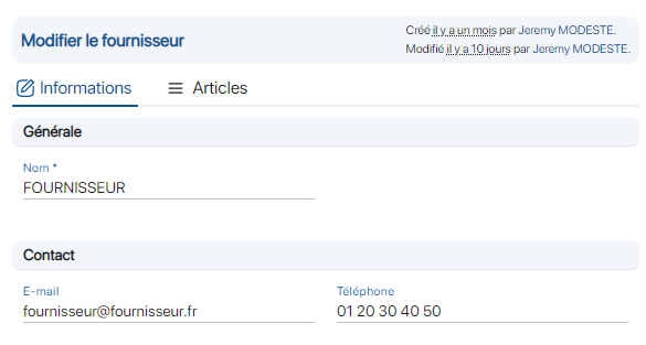 Modifier une fiche fournisseur sur le logiciel de gestion de stocks K inventory