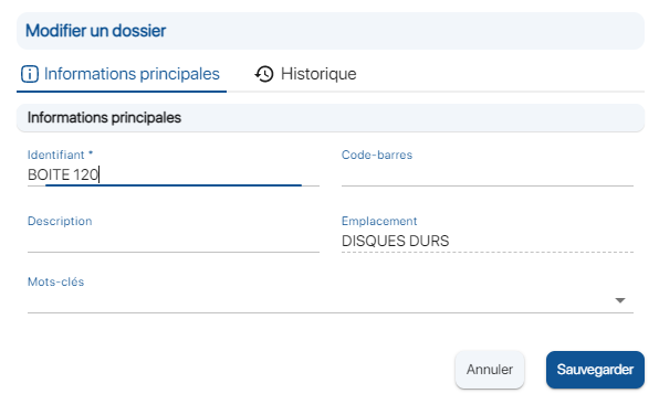 Modifier les propriétés d'un dossier sur l'application de gestion des stocks K inventory