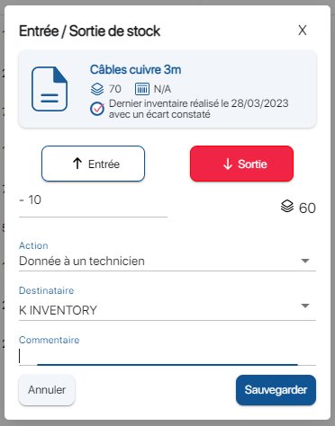 documenter une entrée ou une sortie de stocks sur K inventory