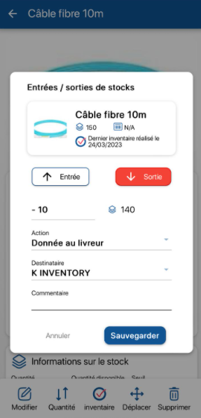 Gérer les sorties de stocks sur l'application d'inventaire K inventory