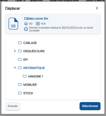 Choisir les emplacements de destinations des articles sur la plateforme de gestion de stock K inventory