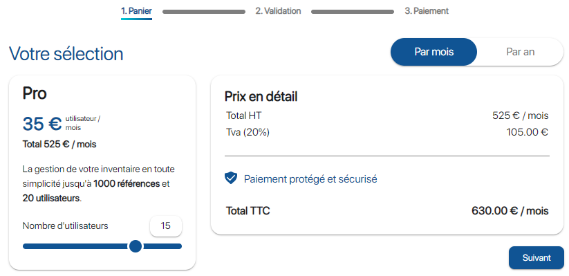 Récapitulatif de votre abonnement sur K inventory l'application de gestion d'inventaire