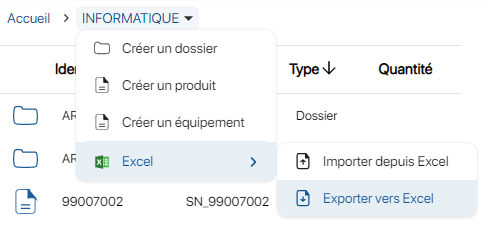 Choisir le format Excel pour exporter les données depuis l'application de gestion des stocks