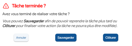 Ecran de sauvegarde d'une opération d'inventaire