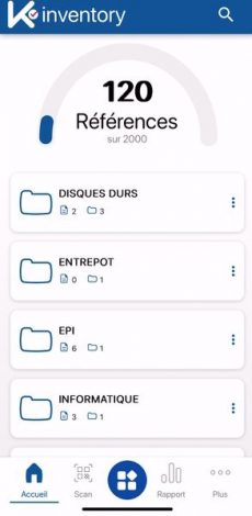 Accueil de l'application de gestion de stock K inventory