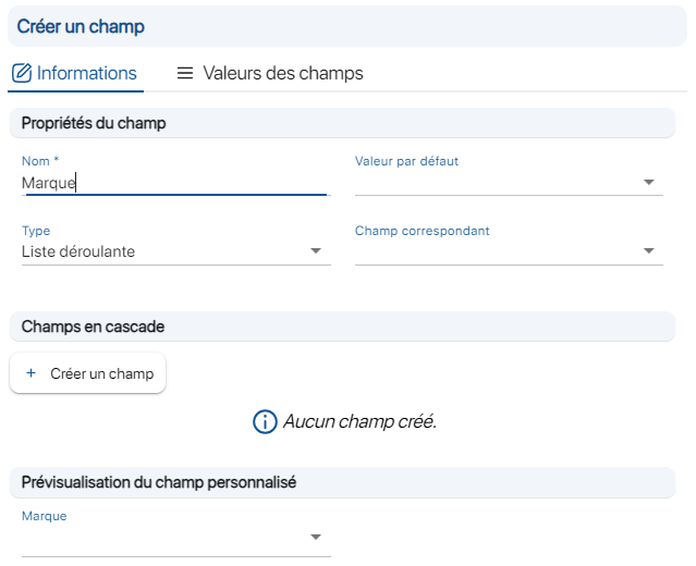 Créer un champ de type liste déroulante sur K inventory logiciel de gestion de stock en ligne