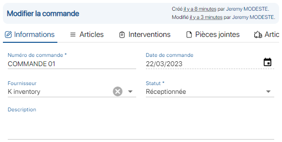 Créer des commandes pour gérer le stock sur l'application de gestion de stock K inventory