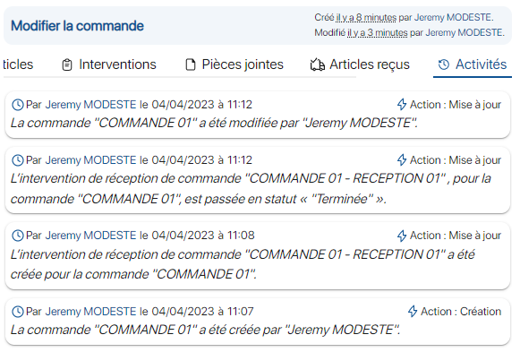 Modifier les paramètres d'une commande sur K inventory logiciel de gestion de stock