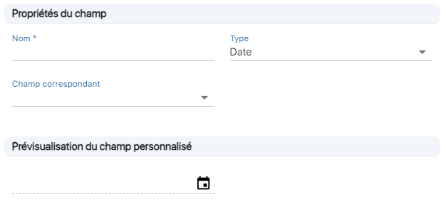 Ecran de démonstration des champs personnalisés de type date