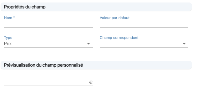 Ecran de création d'un champ de type prix sur l'application de gestion de stock gratuit K inventory