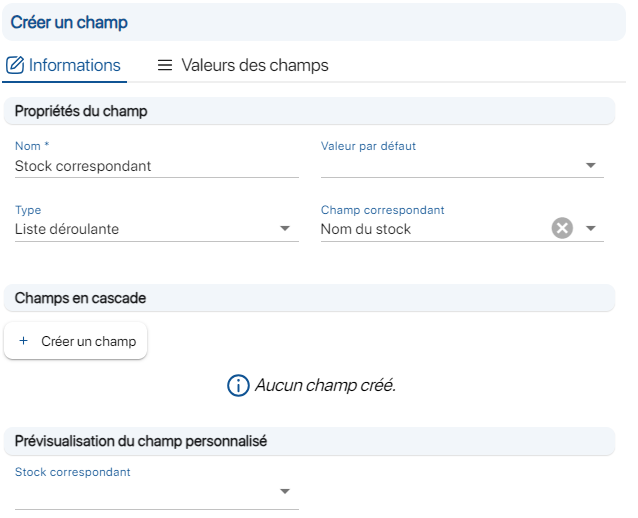 fiche de création d'un champ