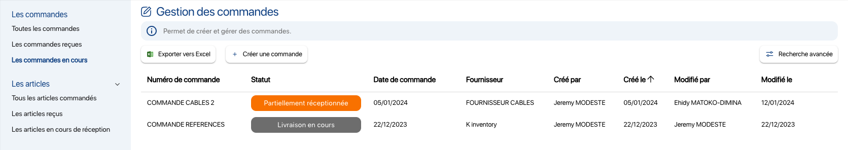 Visualiser les commandes dans K inventory