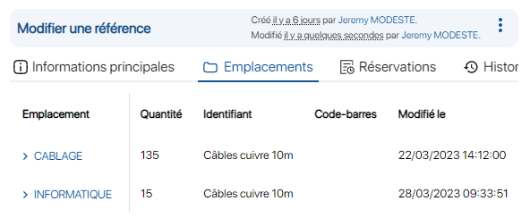 View reference information - Locations on K inventory