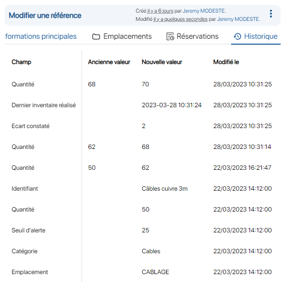 View reference information - Product history