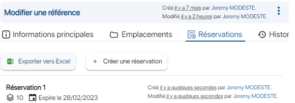 Consulter les informations d’une référence – Réservation sur K inventory