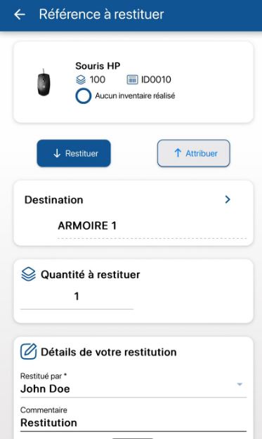 Vérification restitution fiche référence mobile