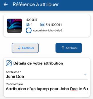 Attribution de equipement depuis la fiche référence mobile