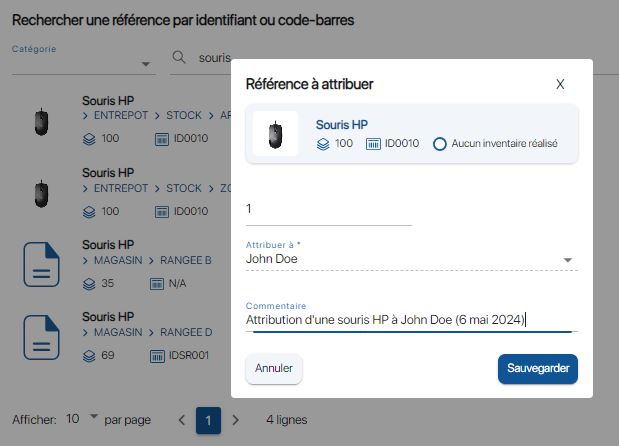 Attribution de produit depuis la fiche destinataire