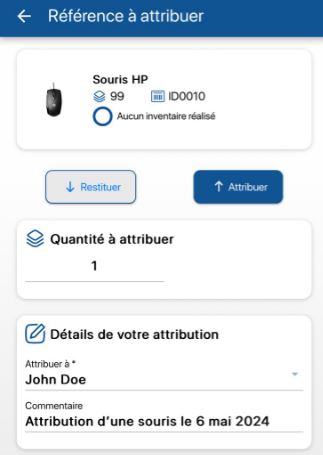 Attribution de produit depuis la fiche référence mobile