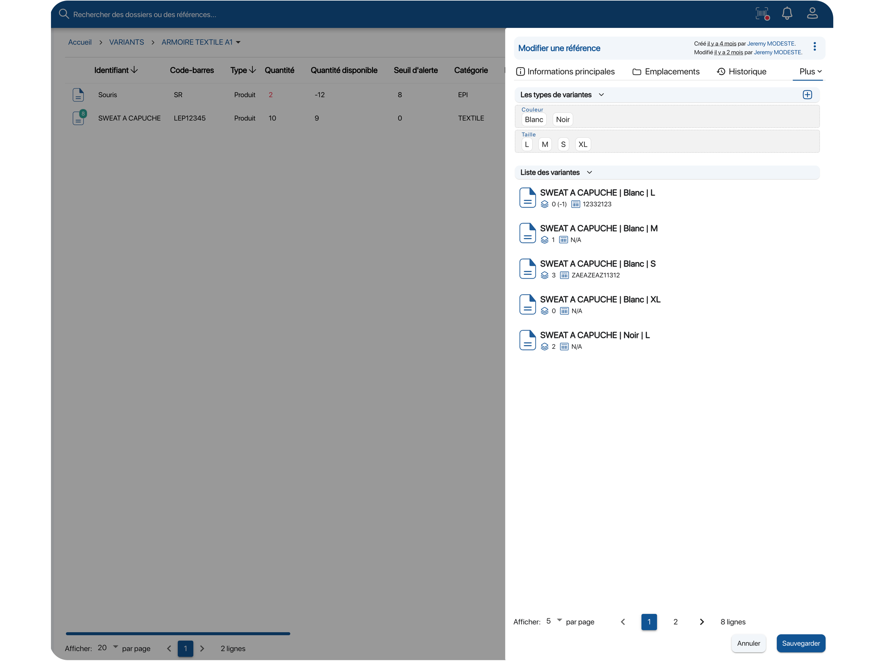 Gestion des déclinaisons et variantes de produits, consommables, EPI ou tout autre type de référence dans K inventory