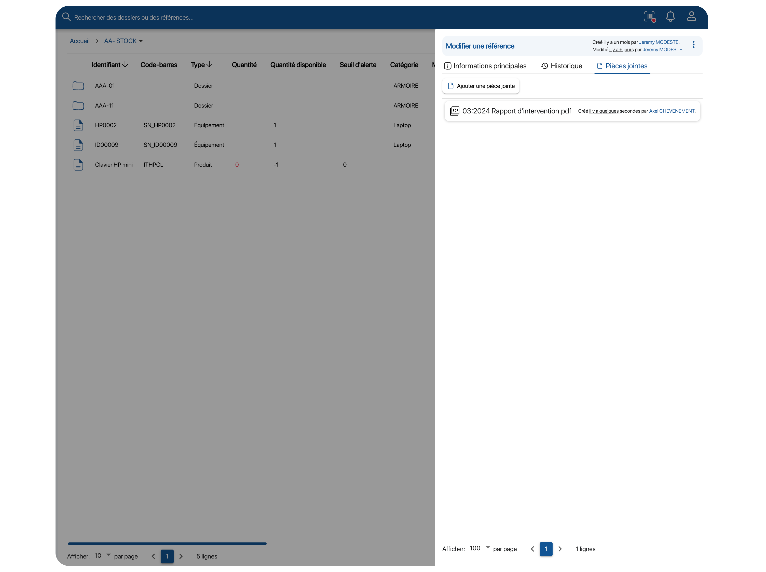 Ajoutez des rapports, des manuels, des photos ou tout autre type de document à vos fiches références pour partager les informations et aumgenter la traçabilité de votre stock.